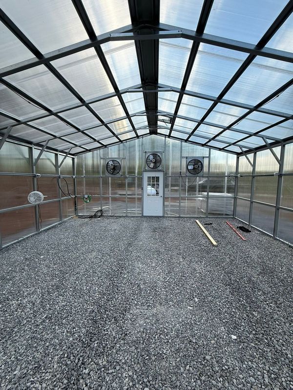 Inside the greenhouse as it was being finished